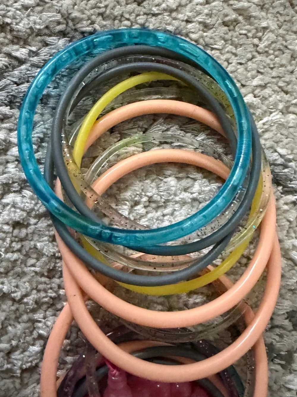 Multicolor Women’s Bangle Bracelet Set - Peach, Teal, Yellow, Gray, Pink